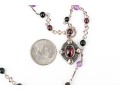 Sterling Silver Black Onyx, Garnet And Amethyst Bead Necklace, Finished With A Garnet Pendant