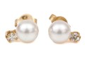 14k Yellow Gold Pretty 5.75 Mm Cultured Pearl Stud Earrings Set With Diamonds, App. 0.08 TCW