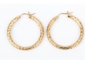 14k Yellow Gold Striking Diamond Cut Round Hoop Earrings