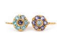 18k Yellow Gold Striking Blue Sapphire And Blue Topaz Halo Cluster Pendant Earrings