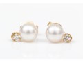 14k Yellow Gold Pretty 5.75 Mm Cultured Pearl Stud Earrings Set With Diamonds, App. 0.08 TCW