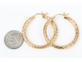 14k Yellow Gold Striking Diamond Cut Round Hoop Earrings