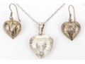 Sterling Silver Heart Motif Earrings With Complementary Heart Motif Locket, With Chain