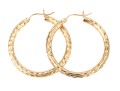 14k Yellow Gold Striking Diamond Cut Round Hoop Earrings
