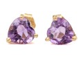 14k Yellow Gold Simple Purple Amethyst Heart Stud Earrings, App. 1.20 TCW