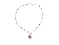 Sterling Silver Black Onyx, Garnet And Amethyst Bead Necklace, Finished With A Garnet Pendant