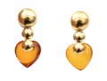 18k Yellow Gold Handsome Amber Heart Motif Drop Earrings