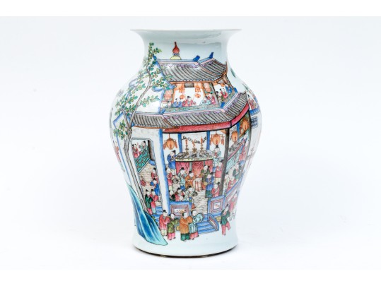Chinese Famille Rose Enameled Porcelain Baluster Vase, Procession Motif
