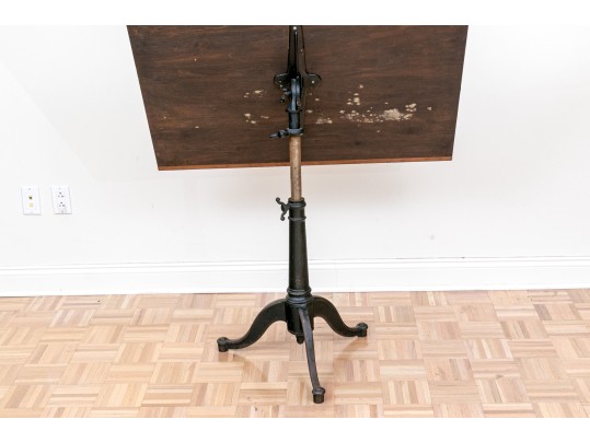 Vintage Adjustable Drafting Table With Cast Iron Base