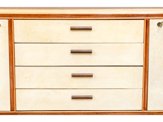 1940s Art Deco Midcentury Italian Walnut Burl And Leather Dry Bar Cabinet