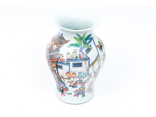 Chinese Famille Rose Enameled Porcelain Baluster Vase, Procession Motif