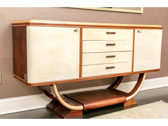 1940s Art Deco Midcentury Italian Walnut Burl And Leather Dry Bar Cabinet