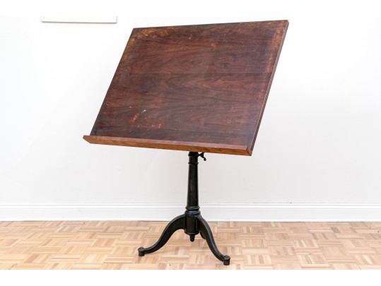 Vintage Adjustable Drafting Table With Cast Iron Base