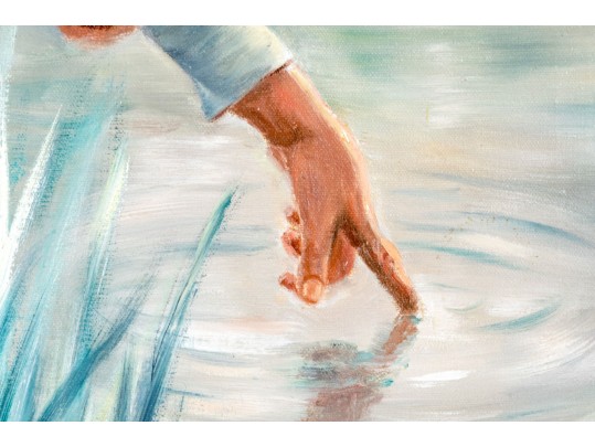 Oil On Canvas, Boy Touching The Water