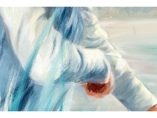 Oil On Canvas, Boy Touching The Water