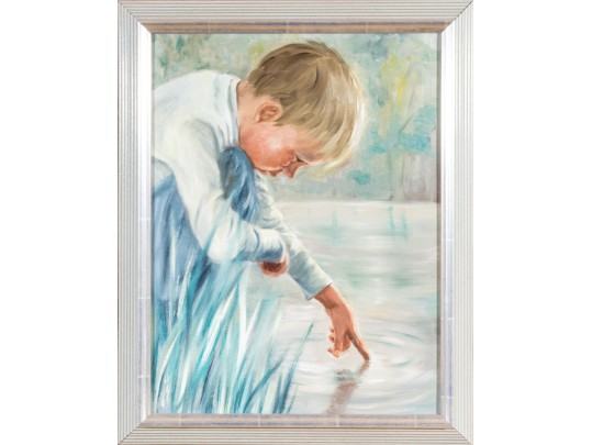 Oil On Canvas, Boy Touching The Water