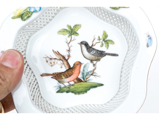 Two Herend Rothschild Pattern Table Top Items With A Leaf And Butterfly