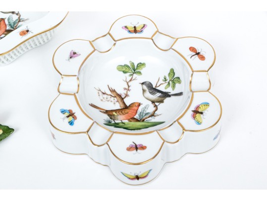 Two Herend Rothschild Pattern Table Top Items With A Leaf And Butterfly