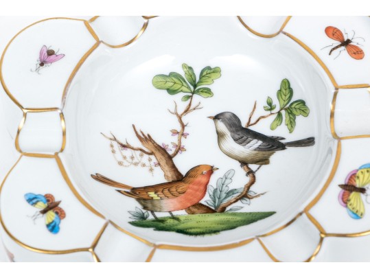 Two Herend Rothschild Pattern Table Top Items With A Leaf And Butterfly