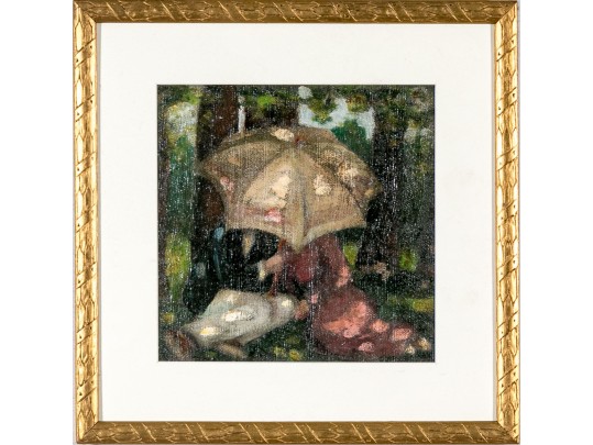 Oil On Artist Board, Under An Umbrella