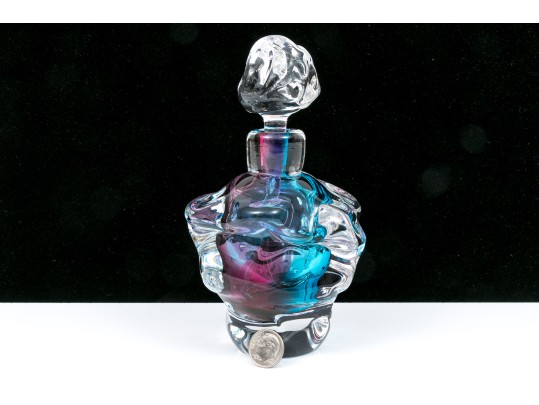 Leon Applebaum Stunning Art Glass Perfume Bottle, Blue And Purple Tones