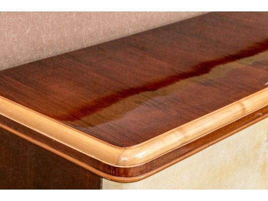 1940s Art Deco Midcentury Italian Walnut Burl And Leather Dry Bar Cabinet