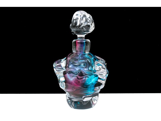 Leon Applebaum Stunning Art Glass Perfume Bottle, Blue And Purple Tones