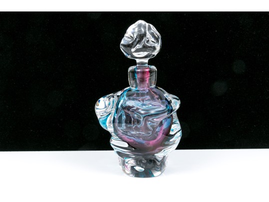 Leon Applebaum Stunning Art Glass Perfume Bottle, Blue And Purple Tones