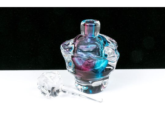 Leon Applebaum Stunning Art Glass Perfume Bottle, Blue And Purple Tones
