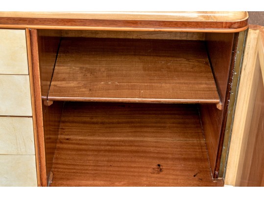 1940s Art Deco Midcentury Italian Walnut Burl And Leather Dry Bar Cabinet