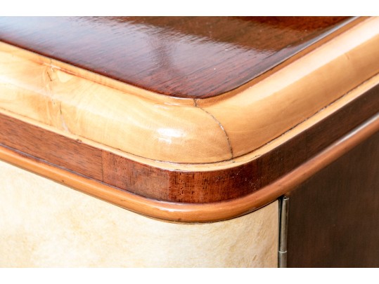 1940s Art Deco Midcentury Italian Walnut Burl And Leather Dry Bar Cabinet