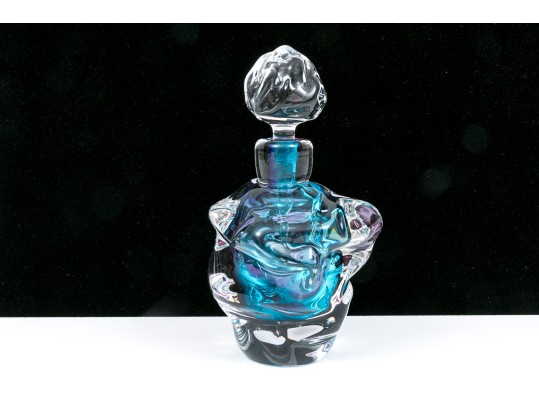 Leon Applebaum Stunning Art Glass Perfume Bottle, Blue And Purple Tones