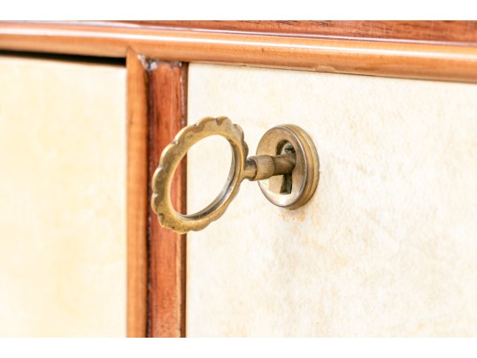 1940s Art Deco Midcentury Italian Walnut Burl And Leather Dry Bar Cabinet