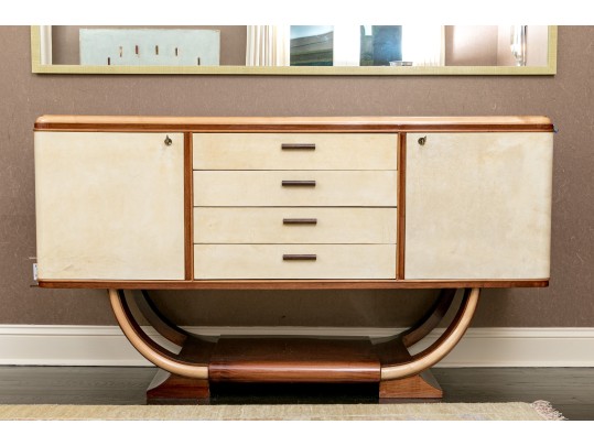 1940s Art Deco Midcentury Italian Walnut Burl And Leather Dry Bar Cabinet