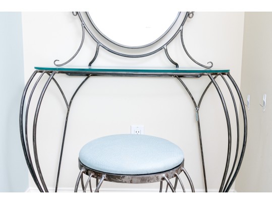 Elegant Iron Glass Top Vanity And Stool