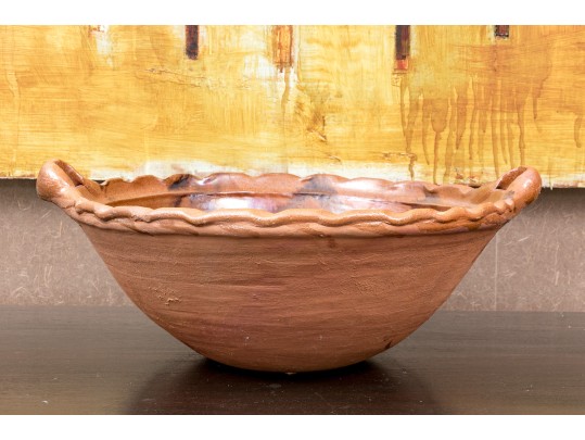 Large Terracotta Handled Bowl, Made In Mexico