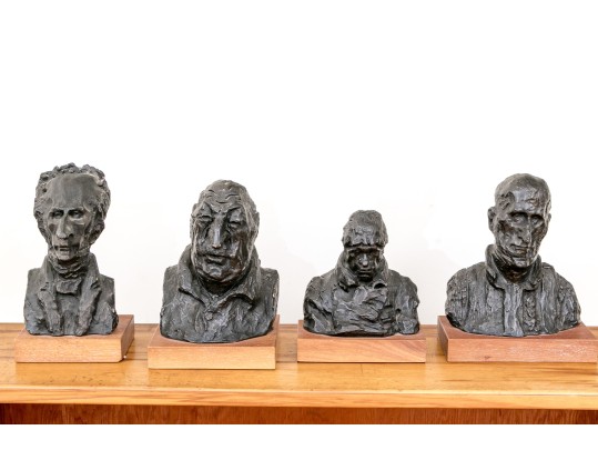 After Daumier, Set Of Four Bronzed Finished Figural Busts