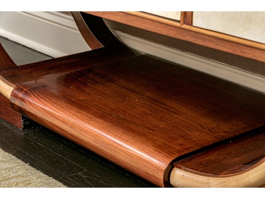 1940s Art Deco Midcentury Italian Walnut Burl And Leather Dry Bar Cabinet