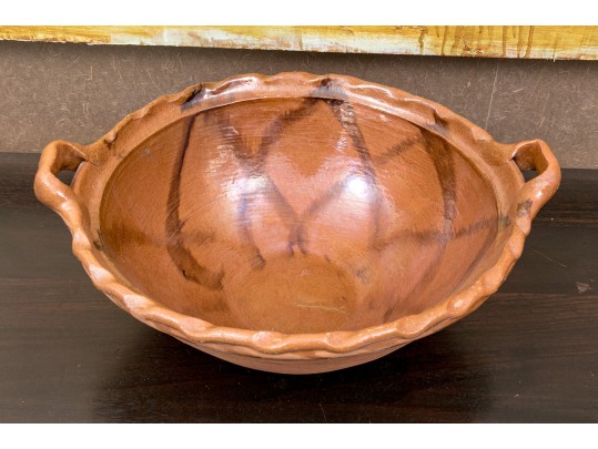 Large Terracotta Handled Bowl, Made In Mexico