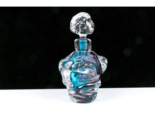 Leon Applebaum Stunning Art Glass Perfume Bottle, Blue And Purple Tones