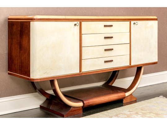 1940s Art Deco Midcentury Italian Walnut Burl And Leather Dry Bar Cabinet