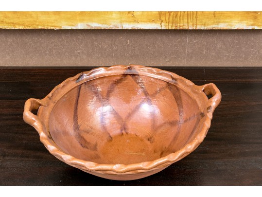 Large Terracotta Handled Bowl, Made In Mexico