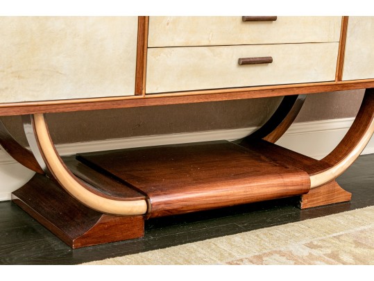 1940s Art Deco Midcentury Italian Walnut Burl And Leather Dry Bar Cabinet