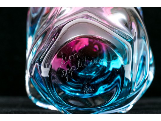 Leon Applebaum Stunning Art Glass Perfume Bottle, Blue And Purple Tones