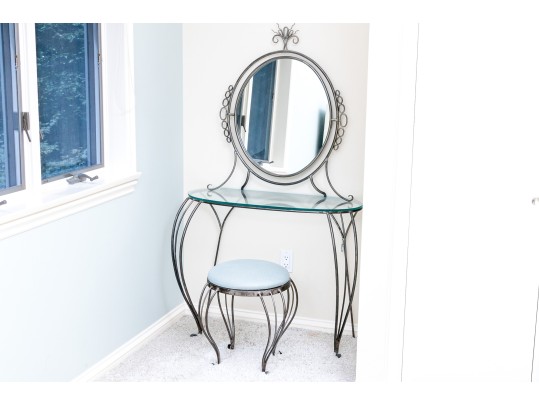Elegant Iron Glass Top Vanity And Stool