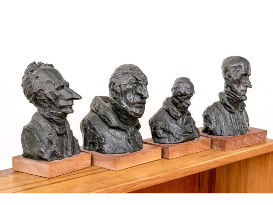 After Daumier, Set Of Four Bronzed Finished Figural Busts
