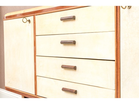 1940s Art Deco Midcentury Italian Walnut Burl And Leather Dry Bar Cabinet