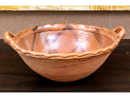 Large Terracotta Handled Bowl, Made In Mexico