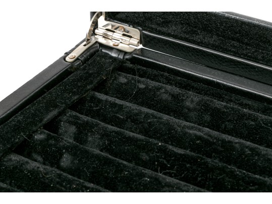 Striking Black Leather And Velour Jewelry Chest For Cufflinks, Rings Or Earrings