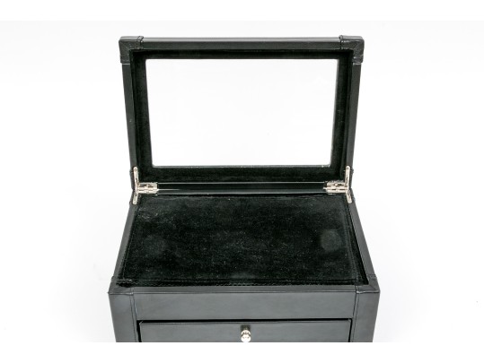 Striking Black Leather And Velour Jewelry Chest For Cufflinks, Rings Or Earrings